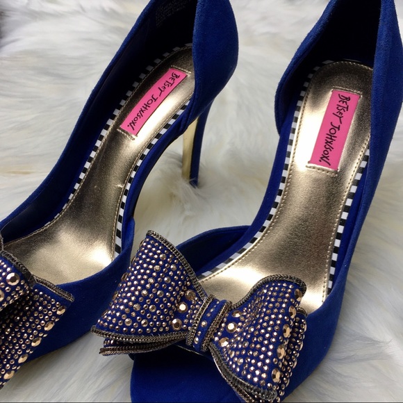 🎀NWT Betsey Johnson Glendah Blue/Gold Heels - Picture 5 of 16